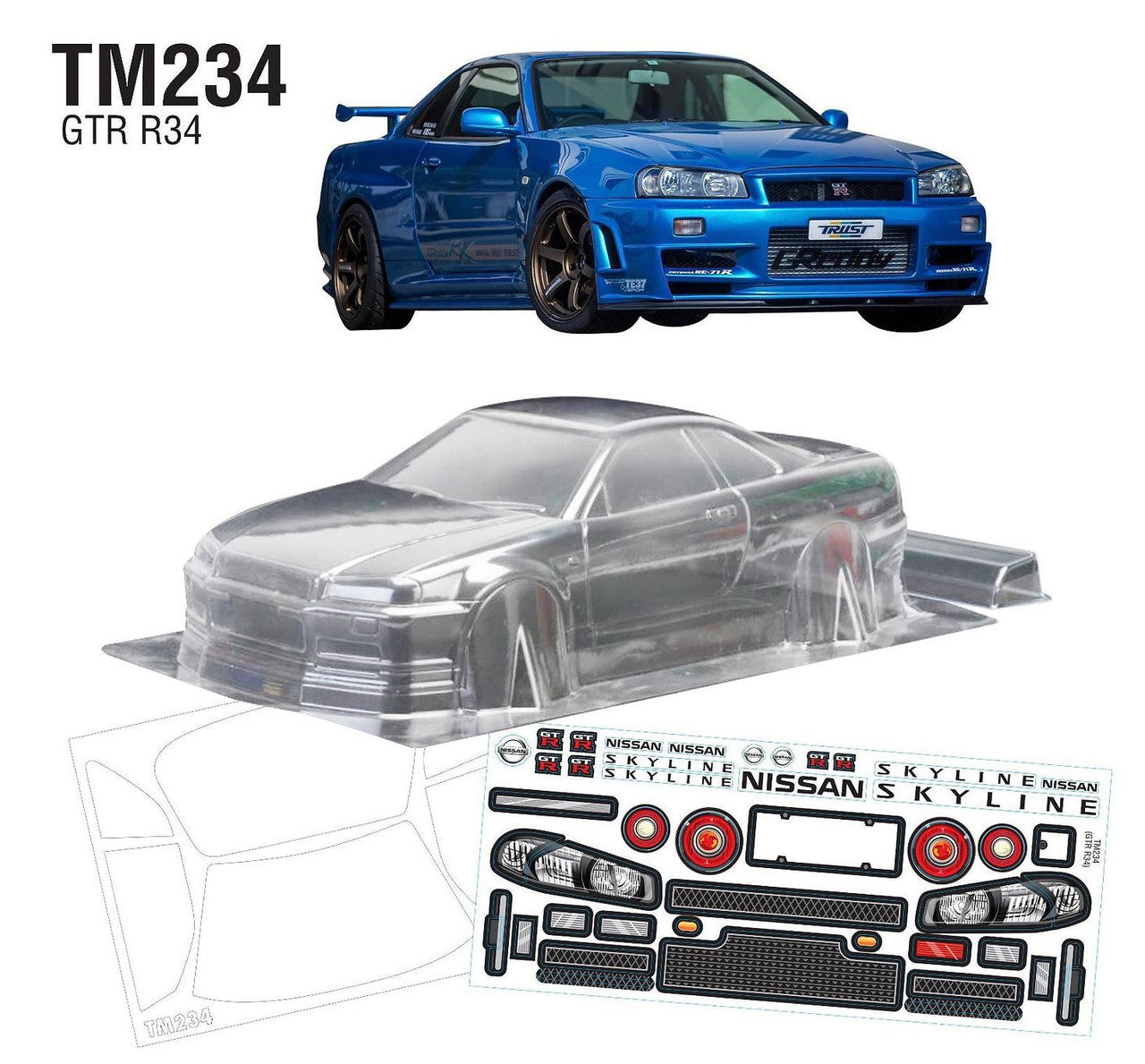 Team C TM234 1/10 Mini Nissan R34 GTR WB 210mm Width 265mm (8319285625069)