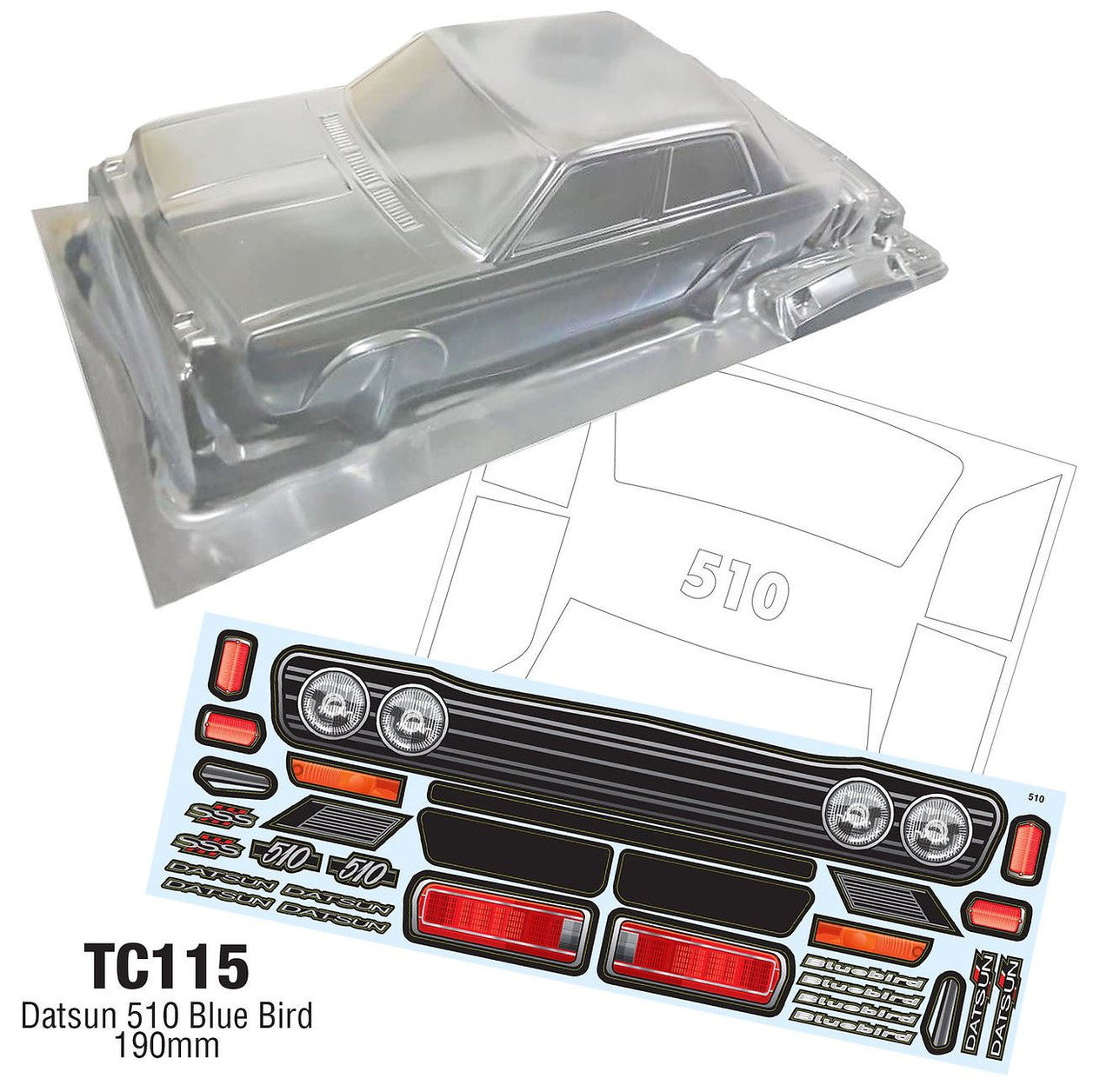 Team C Datsun Blue Bird 510 190mm RC Car Body 1/10 Scale