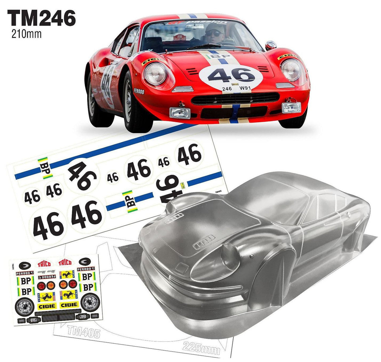 Team C TM246 1/10 Mini Ferrari Dino 246GT WB 258mm Width 160mm (8319285788909)